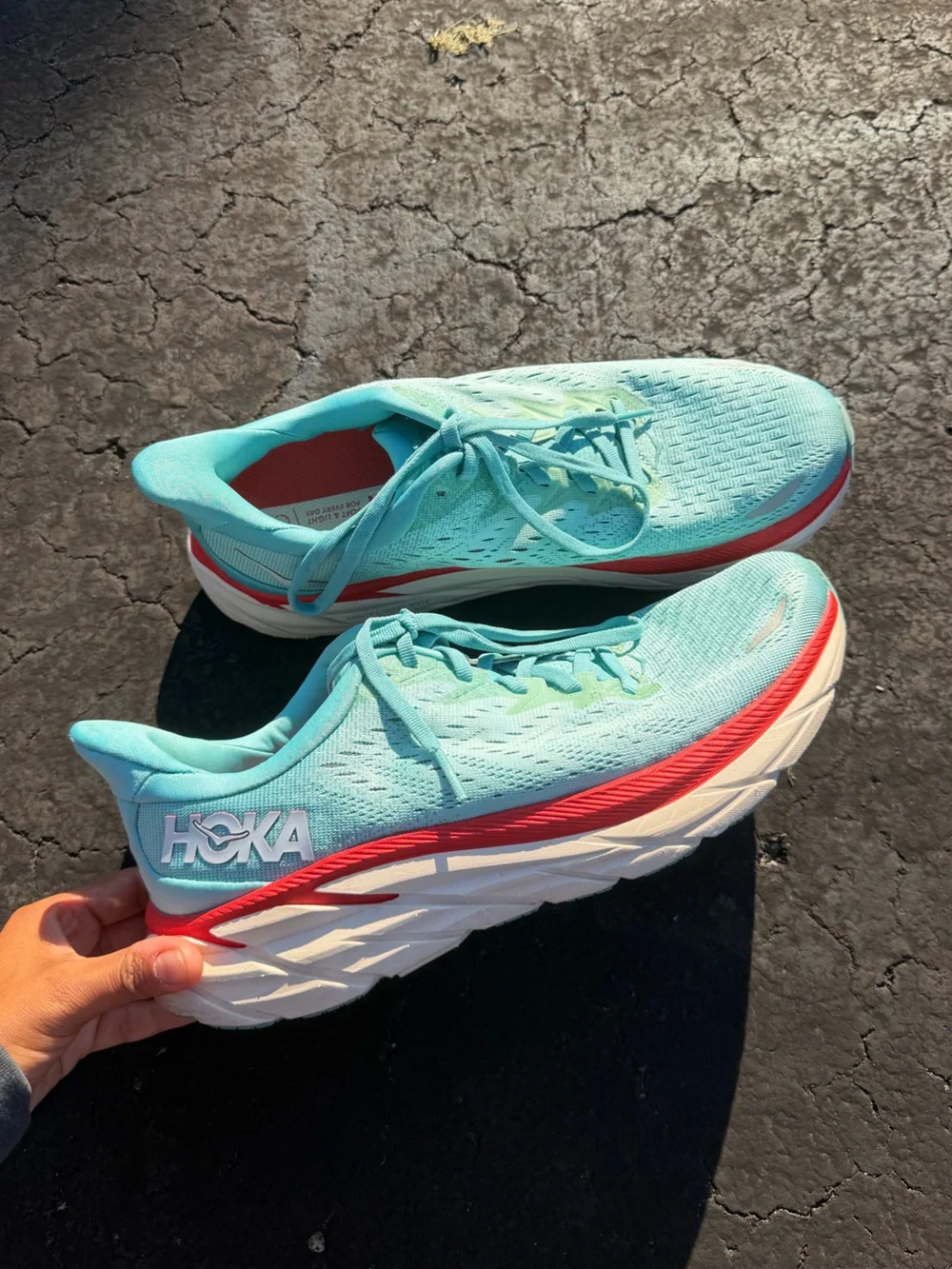 Hoka Clifton 8 (Aqua Blue & Coral)